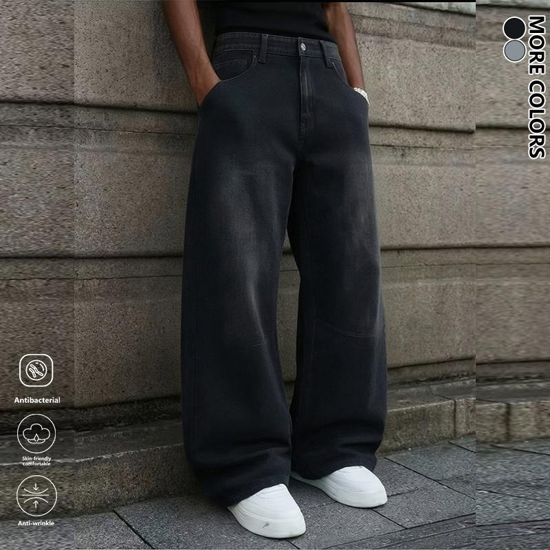 Men's Loose Wide-Leg Jeans Straight-Leg Non-Elastic Mid-Waist Breathable Fabric All-Season Classic Street Style Fashionable Casual Wear Comfortable Durable