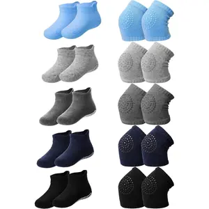 10 Pairs Baby Crawling Anti Slip Knee Pads and Anti Slip Baby Socks Set Unisex Toddler Knee Protectors Non Slip Ankle Socks