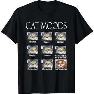 100% Cotton Printed Street-Style T-Shirt Cat Moods T-Shirt T-Shirt