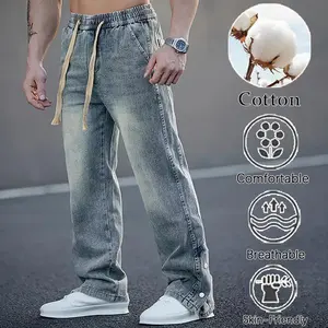 Light Blue High-Cotton Slim-Fit Jeans | Comfortable Breathable Casual Denim Lightweight high-cotton fabric with a slim fit and soft texture. Ideal for daily casual and streetwear.