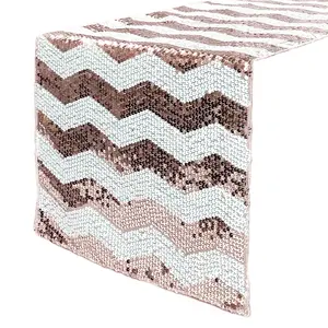 14 x 108 inch Chevron Sequin Table Runner White and Blush