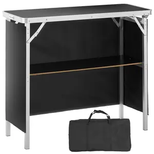 Folding Portable Aluminum-MDF Bar Table (Model DX9930) - Folding Tables for Trade Shows, Indoor/Outdoor Podium with Black Cloth Skirt, Carrying Case, Storage Shelf, 38.39"x15.16"x34.25" Load Capacity