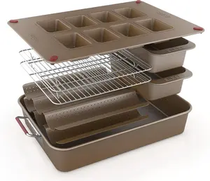 Elbee Home 8-Piece Nonstick Space Saving Bread Baking Pan Set
