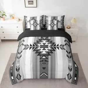 Southwest Native 7 Piece Bedding Set for Boys Girls Southwestern Geometric Bed Set Includes Comforter,Sheets,Pillowcases & Pillow Covers Ombre Grey Tribal Bed in a Bag Western Decor