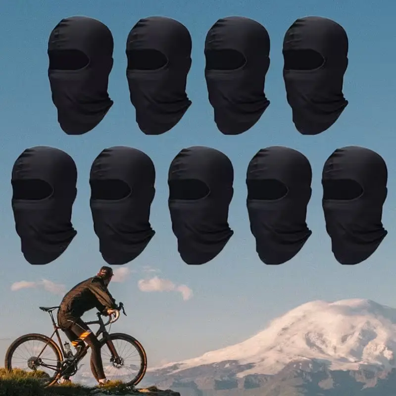 9pcs Unisex Polyester Black Balaclava Face Mask, 1 Size Fits All, Sweat-Dry Fabric Full Head Cover for Skiing, Sun Protection, Sports & Outdoor Use