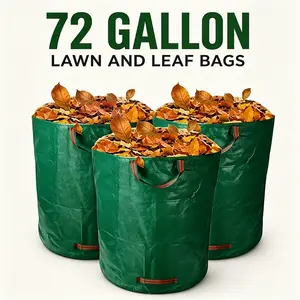 72Gal Large Garden Yard Waste Container, Stand Up Collapsible Trash Bag, Reinforced Structure Handheld Bag for Leaves Grass Clipping Disposal