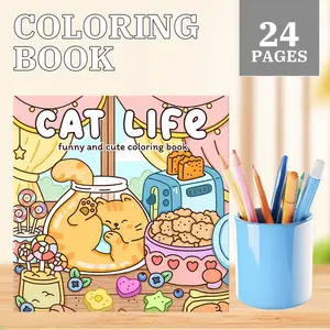 1pc Cat Life Coloring Book Art, 24 Pages Single Sided Printing, Thick Paper for Mindfulness and Relaxation, Perfect Gift for Holidays