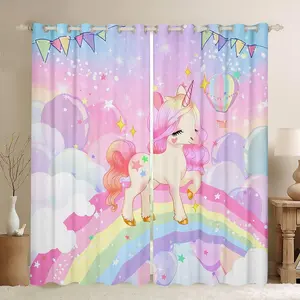 Girls Unicorn Curtains Girls Window Curtains for Bedroom Living Room Cute Rainbow Unicorn Print Window Drapes Treatments Kids Cartoon Kawaii Galaxy Stars Fantasy Decor Pink ,2 Panels