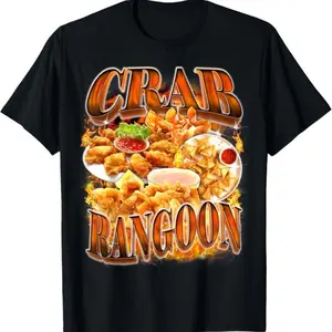 [100% Cotton] 100% Cotton Crab Rangoon Meme Bootleg Rap Style 90S Vintage Funny 1990S T-Shirt Golf Gift T-Shirt For Men And Women
