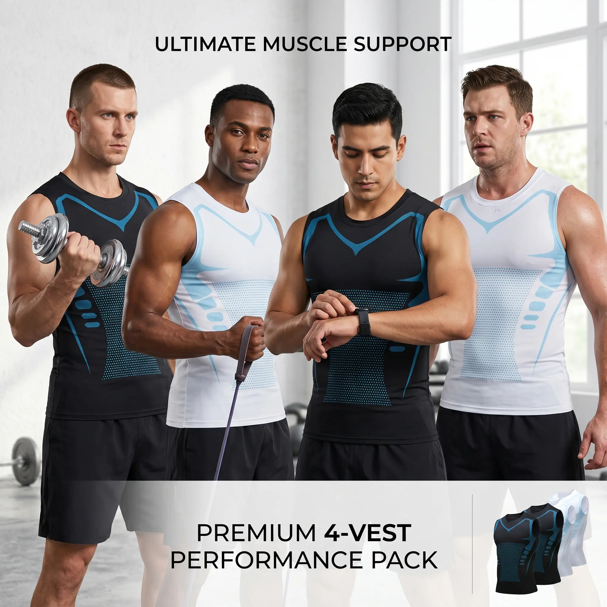 4-Pack Men's Active Compression Tank Tops Workout Vest