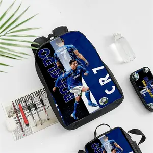 CR7 Football Pattern Printed Backpack Three Piece Set Single Layer Backpack Pencil Bag Lunch Bag for Football Fans Students Daily Use School Travel Sports Lightweight Comfortable Teen Kids Fans Gift