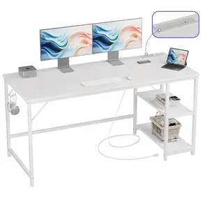 JOISCOPE 60 Inch Small Gaming Computer Desk with Table Power Outlets, Storage Shelves & USB & Type-C Outlet