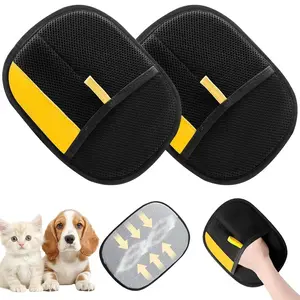 2PC Upgraded Large Pet Static Hair Removal Gloves - Black Polypropylene Cat Beauty Gloves with Yellow accents, 9.84In * 7.08In, Efficient Pet Hair and Dandruff Removal, Essential Tool for Cats and Dogs | Fashionable Pet Accessories | Durable Care Gloves