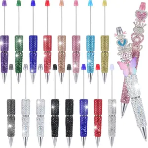 16 count Glitter Beadable Pen Full Rhinestone Fancy Pens for Beads Cute Journalling Pens Multicolor  Pens Fun Bling Ballpoint Pens for Women DIY Craft Office Supplies