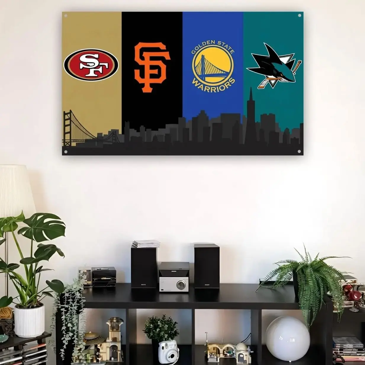 San Francisco Sports Flag | 49ers Giants Warriors Sharks Wall Tapestry | Man Cave Decor | Bay Area Fan Gift