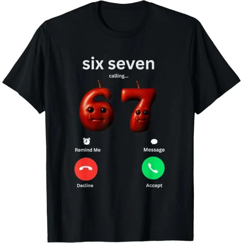 Women's Fitted Classic Cotton Casual Short-Sleeve Round Neck Lady T-Shirt, Streetwear Piece - 67 is Calling Funny Meme Brainrot GenZ Father's Day Top, Text Print, Classic Fit, Regular Sleeves, Shortsleeve, Cold Wash, Hang Dry, Perfect Gift For Dad