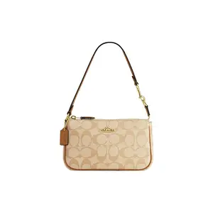 Coach Nolita 19 Small Crossbody Bag for Women – Classic Monogram Canvas with Gold-Tone Hardware, Khaki
