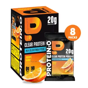 Protein2o 20g Whey Protein Isolate Clear Protein Powder, 370mg of Electrolytes, Vitamins B5 & B6, Sugar Free, Orange Mango, 8-Pack