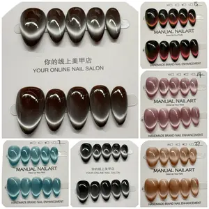 10Pcs Handmade Press On Nails  Reusable False Nails  Handmade Wearable Nail Gel Polish Nail Stickers High-end Sparkling Crystal Cat Eye Removable