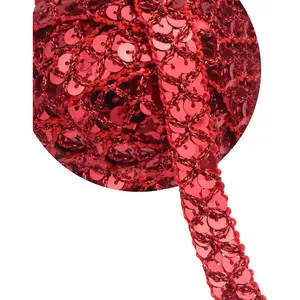 Sequin Lace Trim Gimp Braid Lace Ribbon Glitter Sequin Trim for Crafts, Embellishments, Costume Accessories 10 Yards (Red)