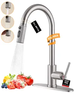 Kitchen Faucet with Pull Down Sprayer, 3 Modes Sprayer Metal Head Rv Faucet for Farm,Bar, Fit for 1 or 3 Hole with 10 Inch Deck Plate