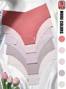5 Pack Women's Seamless Low Rise Panties Underwear V-Cut Gusset Soft Nylon Spandex Blend 5+ Colors No Show Invisible Comfort Fit for Daily Wear