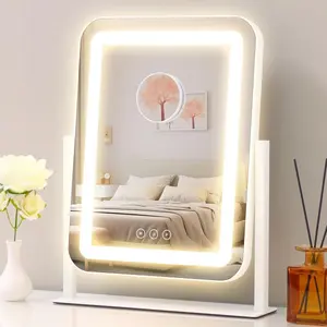 Vanity Mirror with Lights,13.1"×16.7"LED Makeup Mirror,Lighted Makeup Mirror with Lights, Smart Touch Control Dimmable 3 Modes Light, Lighted Up Mirror for Makeup Desk, Bedroom, Dressing Room