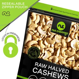 Nut Cravings Organic Raw Cashews | Whole, Halves, Roasted or Salted | Vegan, Non-GMO, Natural Protein Snack | Fiber, Flavor & Healthy