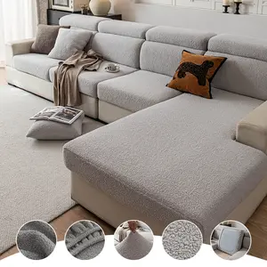 Universal Four-Season Plain Teddy Fleece, High Elasticity, Soft and Comfortable, Dustproof and Anti-Slip, Pet Friendly, Elastic Sofa Slipcover