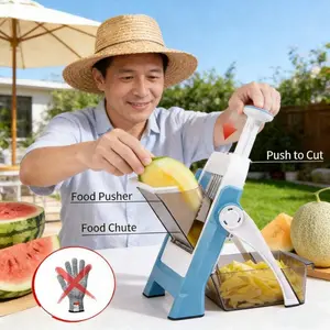 Manual Mandoline Slicer - Stainless Steel Blade Vegetable Chopper, Potato & Fruit Slicer, French Fry Cutter No Electricity Required. Compact Design For  And Easy Use. Ergonomic Handle. Durable And Sturdy. Ideal For Home Chefs.