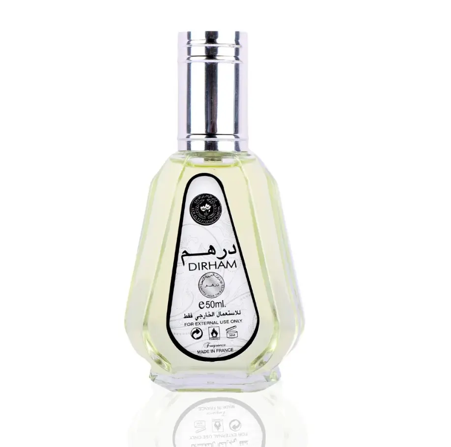 Lattafa Dirham Silver Longlasting Unisex Eau De Parfum Natural Spray, 50ml (1.7fl oz) - Lavender, Cedar, Floral Jasmine Notes, Single Item for Everyday Wear, Longlasting Unisex Fragrance