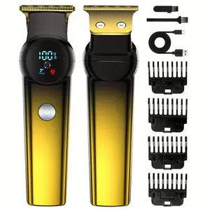 Men's Hair Clipper Set And Beard Trimmer Set Men's Hair Clippers USB Charging Hair Clipper - LCD Power Display Suitable for Travel And Home Use, Comes with 4 Comb Attachments Men's Gift Birthday Gift Christmas Gift Rechargeable Gold Hair Clippers