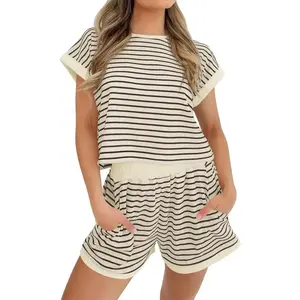 Tankaneo Women's Summer 2-piece Striped Short sleeved T-shirt and Shorts Casual SetRAIMENTRY