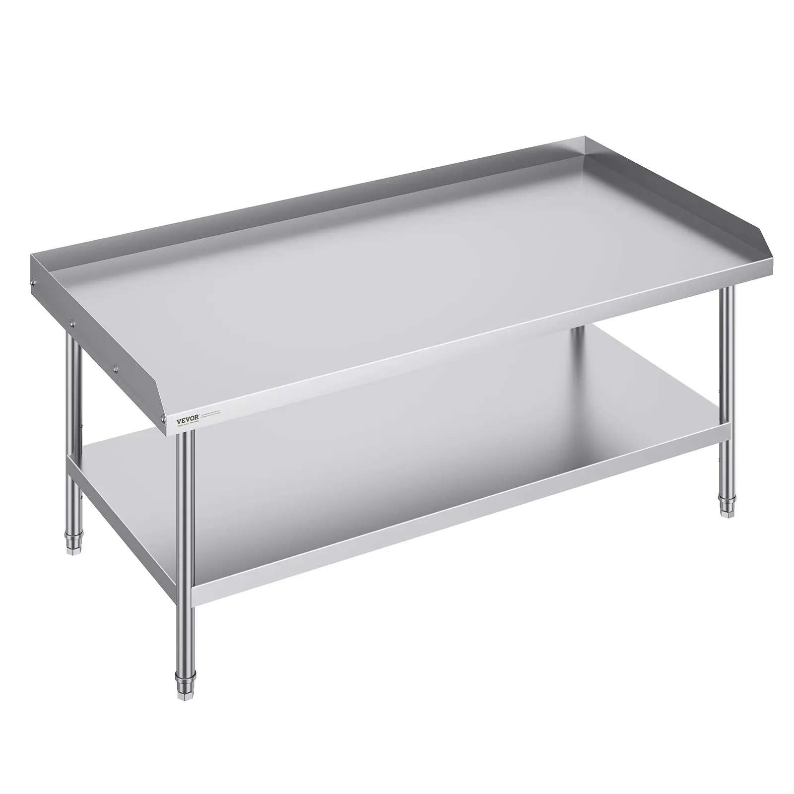 VEVOR Sturdy Stainless Steel Rectangle Furniture Work Table - 30x60x26 in, 3-Sided Backsplash, Adjustable Height, 3-Layer Storage Shelf, Functional Design for Home Kitchen Kneading Dough & Chopping Vegetables (Home Supplies)