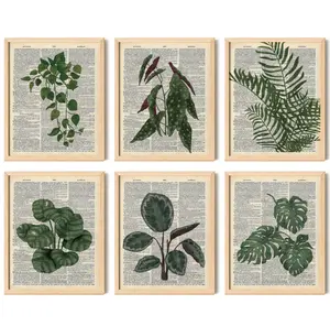 Vintage Plant Poster - Plants Vintage Wall Art Prints, Green Plant Wall Art, Upcycled Dictionary Poster, Plant Pictures Botanical Book Pages Wall Decor for Home Bedroom (8x10 Unframed)