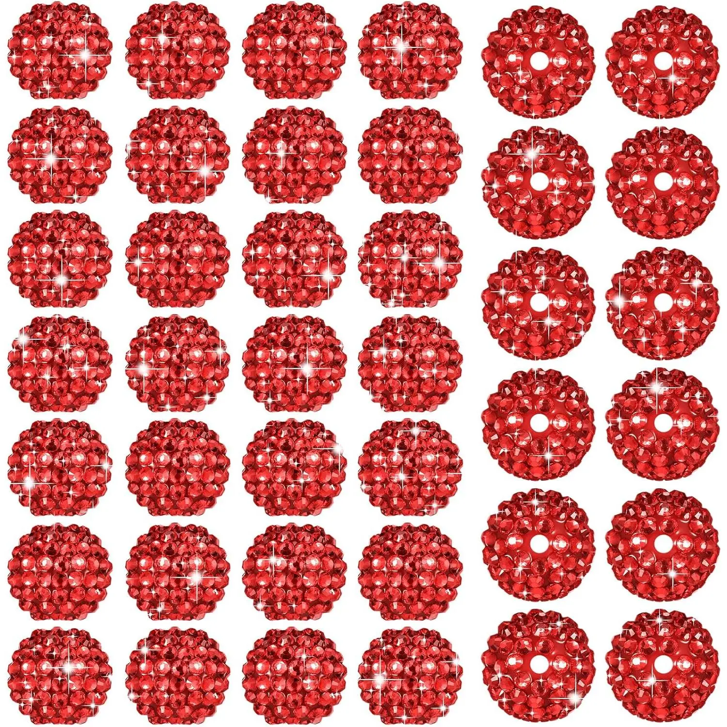 40 count 20 mm Rhinestone Beads Bulk  Round Disco Ball Chunky Bubblegum Beads for Pens Bracelets Charms Craft European Style  Making Supplies Christmas(Red)