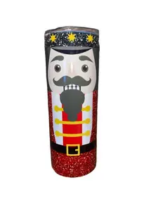 Nut Cracker - Sparkly Red & Gray - 20oz oz 20 oz. 20oz. - Skinny Straight Sublimation Tumbler - Amy's Tumbler Junkies - Your Favorite Tumbler Shop!