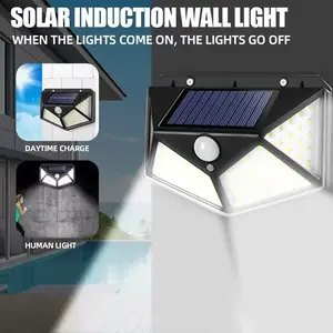 100LED Solar Lights Outdoor, Wall Lamp Outdoor Flood lights, 3 Modes Outdoor Solar Motion Security LED Lights, Waterproof Motion Sensor Solar Sunlight Street Lamp, for Garden Patio Garage Railing Christmas Decorative Lamp