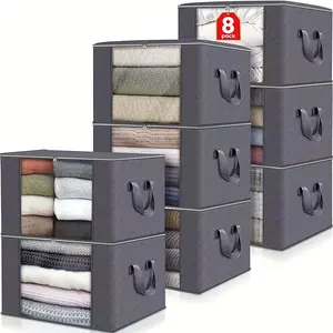 3-Pack Rectangle Large Capacity Foldable Fabric Storage Box, Contemporary Style, Moisture Proof, Ventilation, Transparent Window, Double Zipper, Reinforced Handle, Multipurpose, with Suitable for Bedroom, Dormitory, Wardrobe Finishing Storage