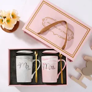 Mens Madam Gifts Reusable Marble-Patterned Ceramic Coffee Cup Gift Box Set, Suitable for Coffee, Tea, Milk Mug, Birthday, Valentine's Day and Anniversary Engagement Wedding Love Gifts 14 Oz Drinkware Aesthetic