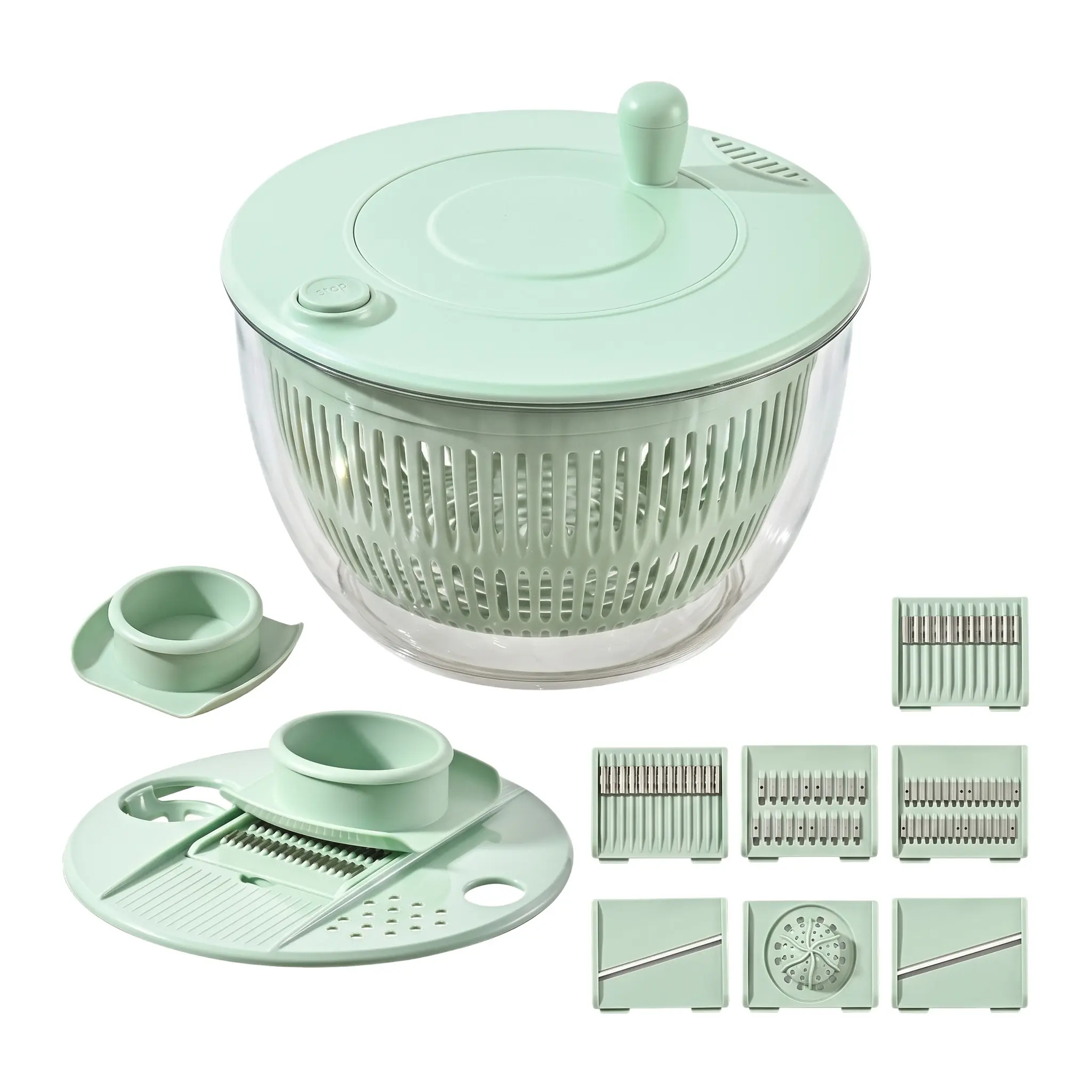 1-Press Salad Spinner Vegetable Dryer, Multi-Purpose Basket for Slicing, Shredding, Washing & Draining Veggies, for Kitchen Use