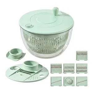 One Press Vegetable Dryer Salad Spinner, Multi-Purpose Slicing Shredding Veggie Washing Drain Basket for Kitchen