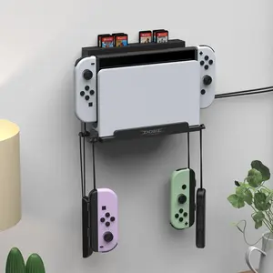 Wall Mount for Nintendo Switch & Switch OLED, Metal-Wall Mount Kit, Rack Accessories with 5 Game Card Holders & 4 Joy Con Hooks, Game Console Accessories
