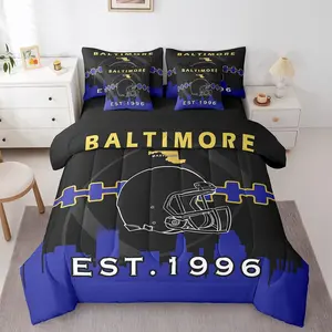 Feelyou 7-Piece American Football Themed Comforter Set - American Football Lover Bedding Set Including Flat Sheet, Fitted Sheet (Baltimore), Includes Sheets