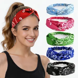 Fashion Women's Headbands for Hair NonSlip Elastic Floral Hairbands, Head Bands Fashionable Knotted Hairband with Cashew Flower Design, Polyester Elastic Band