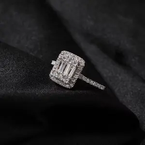 【PANG Jewelry】Personalized Silver Square Zirconia Ring - Hip-Hop Index Finger Ring - Trendy Brand - Full Diamond Ring