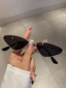 Women's Small Frame Triangle Lenses Fashion Glasses Metal Frame Y2K Style Thin Cat Eye Decorative Eyewear, Sexy Plain Design