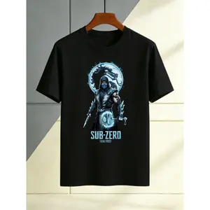 Unisex  Cotton T-Shirt, Sub-Zero "Fatal Frost" Graphic Tee, Casual Short Sleeve Crew Neck Top, Summer Streetwear, Trendy Video Game & Anime Fan Shirt, Comfortable Everyday Wear, Perfect Gift for Gamers & Otaku Fashion Enthusiasts