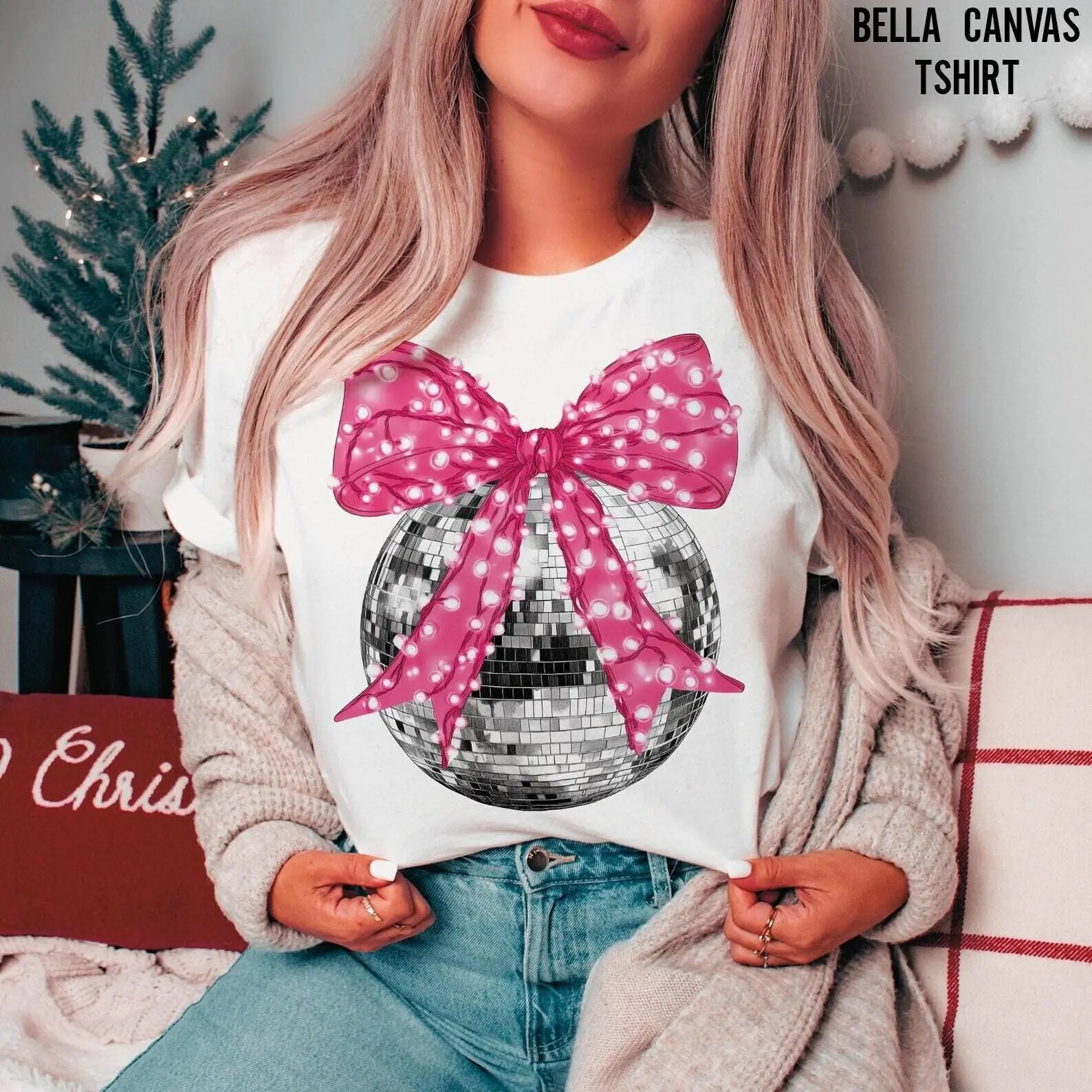 2025 New Years Sweatshirt, Disco Ball Sweatshirt, Winter Clothing, Disco Bow Sweatshirt, Happy New Year 2025 Sweatshirt