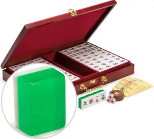 Yellow Mountain Imports Classic Chinese Mahjong Game Set, Emerald with 148 Medium-Size Translucent Green Tiles and Wooden Case